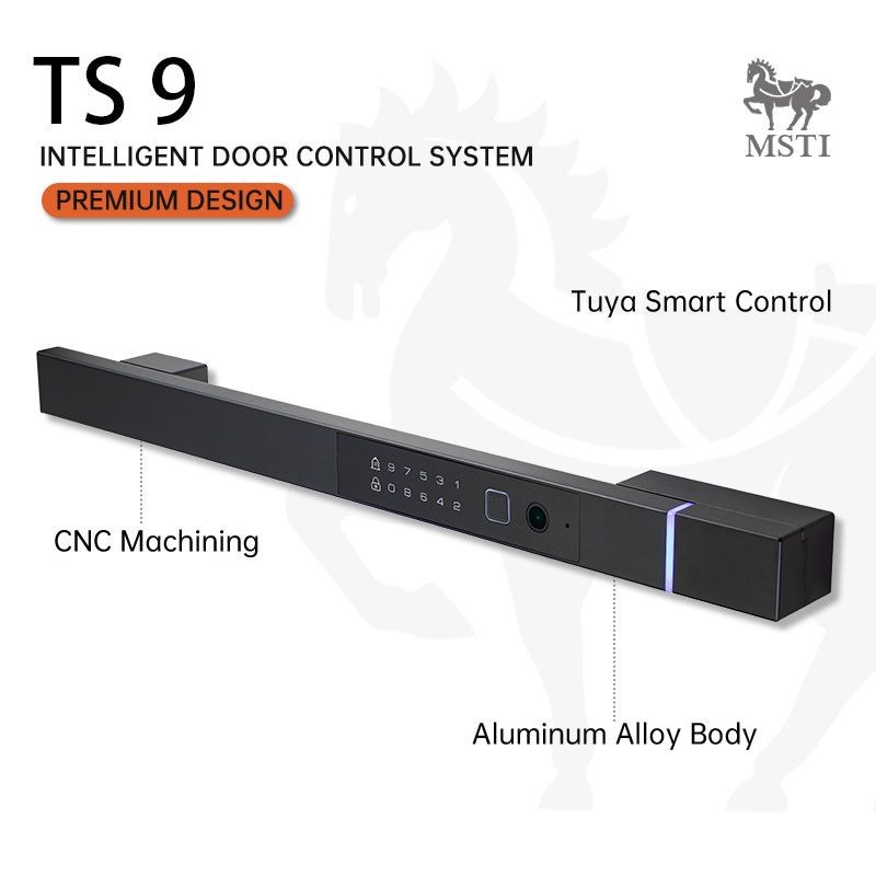 TS9 smart lock featuring CNC-machined aluminum alloy body with Tuya smart control and premium design