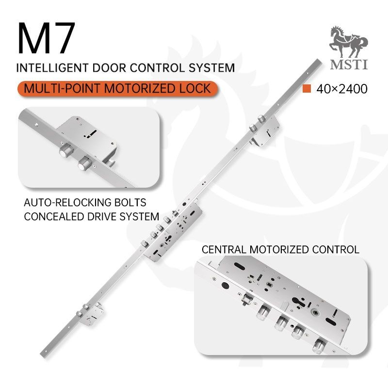 Optional 40×2400 multi-point motorized lock for MSTI M7 smart lock system with central motor drive and concealed bolt system.