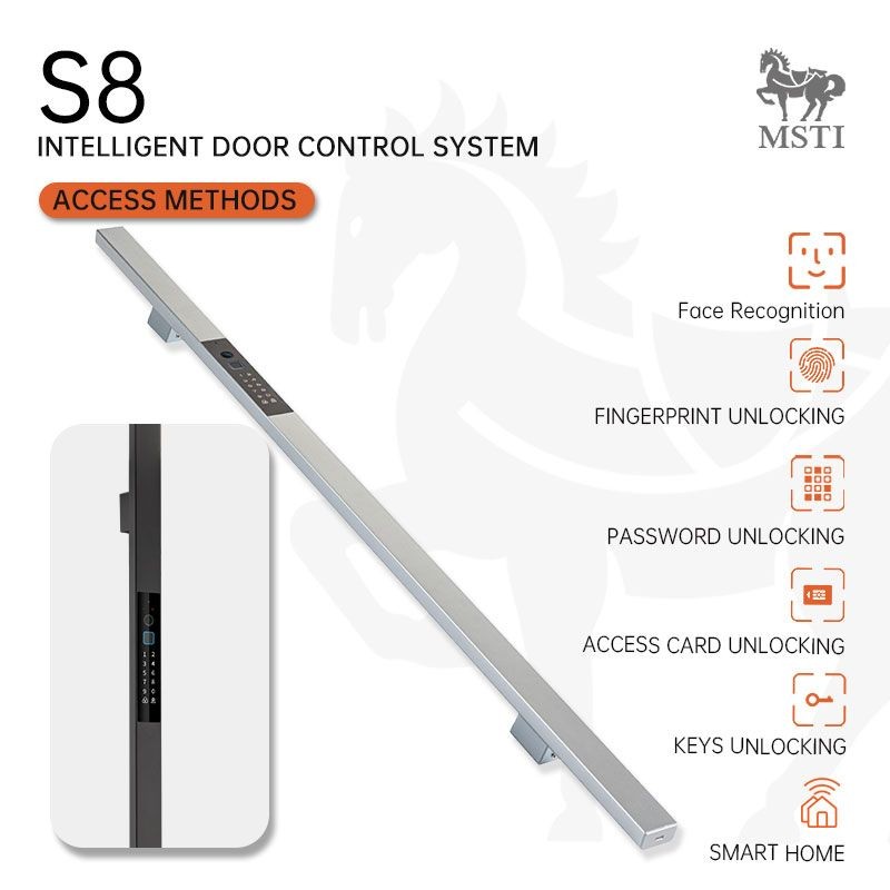 The S8 Intelligent Door Control System offers six unlocking methods: face recognition, fingerprint, password, access card, mechanical key, and smart home integration—delivering both security and flexibility for modern living.