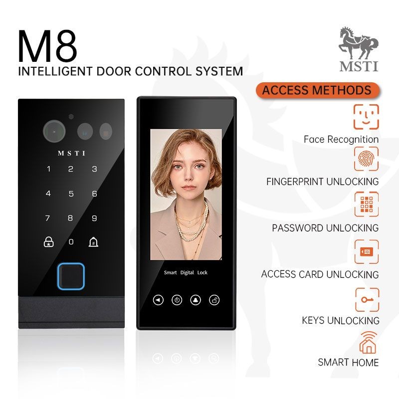 MSTI M8 embedded smart lock system with face recognition, fingerprint, password, card, and key unlocking options